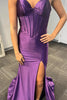 Load image into Gallery viewer, Lilac Mermaid Corset Spaghetti Straps Long Satin Prom Dress with Slit