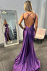 Load image into Gallery viewer, Lilac Mermaid Corset Spaghetti Straps Long Satin Prom Dress with Slit