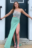 Load image into Gallery viewer, Sparkly Sage Beaded One Shoulder Long Prom Dress with Slit