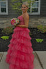 Load image into Gallery viewer, Pink A Line Spaghetti Straps Tiered Long Corset Prom Dress