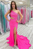 Load image into Gallery viewer, Sparkly Black Beaded One Shoulder Long Satin Prom Dress with Slit