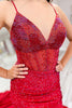 Load image into Gallery viewer, Sparkly Red Beaded Spaghetti Straps Long Corset Prom Dress