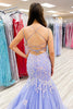 Load image into Gallery viewer, Floral Lilac Mermaid Spaghetti Straps Long Prom Dress