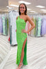 Load image into Gallery viewer, Sparkly Green Sequin One Shoulder Long Prom Dress with Slit