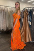 Load image into Gallery viewer, Sparkly Orange Corset Floral Feather Long Prom Dress with Slit