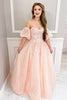 Load image into Gallery viewer, Floral Blush A Line Puff Sleeves Strapless Long Corset Prom Dress