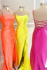 Load image into Gallery viewer, Yellow Mermaid Spaghetti Straps Long Prom Dress with Slit