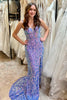 Load image into Gallery viewer, Sparkly Blue Mermaid Sequin Long Corset Prom Dress with Slit