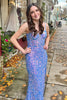 Load image into Gallery viewer, Sparkly Blue Mermaid Sequin Long Corset Prom Dress with Slit