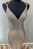 Load image into Gallery viewer, Sparkly Gold Mermaid Spaghetti Straps Long Beaded Prom Dress