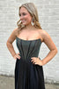 Load image into Gallery viewer, Sparkly Black Beaded Pleated Long Corset Prom Dress with Slit