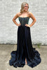 Load image into Gallery viewer, Sparkly Black Beaded Pleated Long Corset Prom Dress with Slit