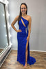 Load image into Gallery viewer, Sparkly Royal Blue Sequin One Shoulder Long Prom Dress with Slit