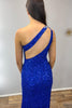 Load image into Gallery viewer, Sparkly Royal Blue Sequin One Shoulder Long Prom Dress with Slit