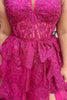 Load image into Gallery viewer, Sparkly Fuchsia Halter Tiered Long Corset Prom Dress with Slit