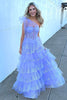 Load image into Gallery viewer, Sparkly Lilac A Line Tiered One Shoulder Long Corset Prom Dress