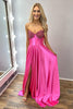 Load image into Gallery viewer, Sparkly Fuchsia Strapless A Line Satin Long Corset Prom Dress with Slit