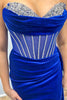 Load image into Gallery viewer, Sparkly Royal Blue Beaded Velvet Long Corset Prom Dress with Slit