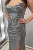 Load image into Gallery viewer, Sparkly Grey Mermaid Sweetheart Long Corset Prom Dress with Slit