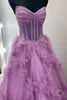 Load image into Gallery viewer, Taro Purple Ruffled A Line Strapless Long Corset Prom Dress