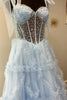 Load image into Gallery viewer, Sparkly Light Blue Ruffled Beaded Long Corset Prom Dress