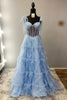 Load image into Gallery viewer, Sparkly Light Blue Ruffled Beaded Long Corset Prom Dress