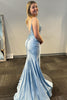 Load image into Gallery viewer, Sparkly Grey Blue Spaghetti Straps Long Beaded Prom Dress with Slit