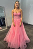 Load image into Gallery viewer, Sparkly Pink Sweetheart Tulle Long Corset Prom Dress with Appliques