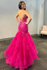 Load image into Gallery viewer, Sparkly Fuchsia Appliqued Spaghetti Straps Long Corset Prom Dress