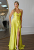 Load image into Gallery viewer, Yellow A Line Spaghetti Straps Long Prom Dress with Slit