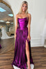 Load image into Gallery viewer, Metallic Dark Purple Corset Strapless Long Prom Dress with Slit