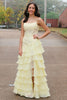 Load image into Gallery viewer, Yellow Mermaid Tiered Appliqued Long Prom Dress with Slit