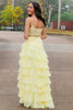 Load image into Gallery viewer, Yellow Mermaid Tiered Appliqued Long Prom Dress with Slit