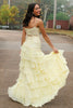 Load image into Gallery viewer, Yellow Mermaid Tiered Appliqued Long Prom Dress with Slit