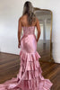 Load image into Gallery viewer, Sparkly Blush Corset Tiered Long Prom Dress with Slit