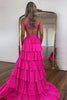 Load image into Gallery viewer, Sparkly Fuchsia Beaded A Line Long Prom Dress with Slit