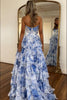 Load image into Gallery viewer, White Blue Flower Corset A Line Tiered Long Prom Dress