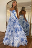 Load image into Gallery viewer, White Blue Flower Corset A Line Tiered Long Prom Dress