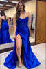 Load image into Gallery viewer, Sparkly Royal Blue Corset Beaded Long Prom Dress with Slit