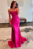 Load image into Gallery viewer, Sparkly Fuchsia Beaded Corset Satin Long Prom Dress with Slit