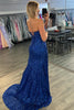 Load image into Gallery viewer, Sparkly Orange Mermaid Strapless Sequins Long Prom Dress with Slit