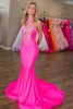 Load image into Gallery viewer, Sparkly Fuchsia Beaded Halter Mermaid Long Prom Dress