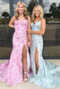 Load image into Gallery viewer, Floral Pink Corset Spaghetti Straps Long Prom Dress with Slit