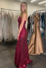 Load image into Gallery viewer, Sparkly Fuchsia Sequin Spaghetti Straps Long Prom Dress