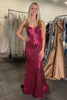 Load image into Gallery viewer, Sparkly Fuchsia Sequin Spaghetti Straps Long Prom Dress