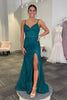 Load image into Gallery viewer, Sparkly Emerald Green Spaghetti Straps Long Corset Prom Dress with Slit