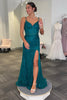 Load image into Gallery viewer, Sparkly Emerald Green Spaghetti Straps Long Corset Prom Dress with Slit