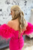 Load image into Gallery viewer, Fuchsia Mermaid Strapless Satin Long Prom Dress with Feathers