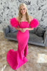 Load image into Gallery viewer, Fuchsia Mermaid Strapless Satin Long Prom Dress with Feathers