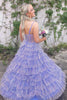 Load image into Gallery viewer, Sparkly Lilac A Line Tiered Long Corset Prom Dress with Slit